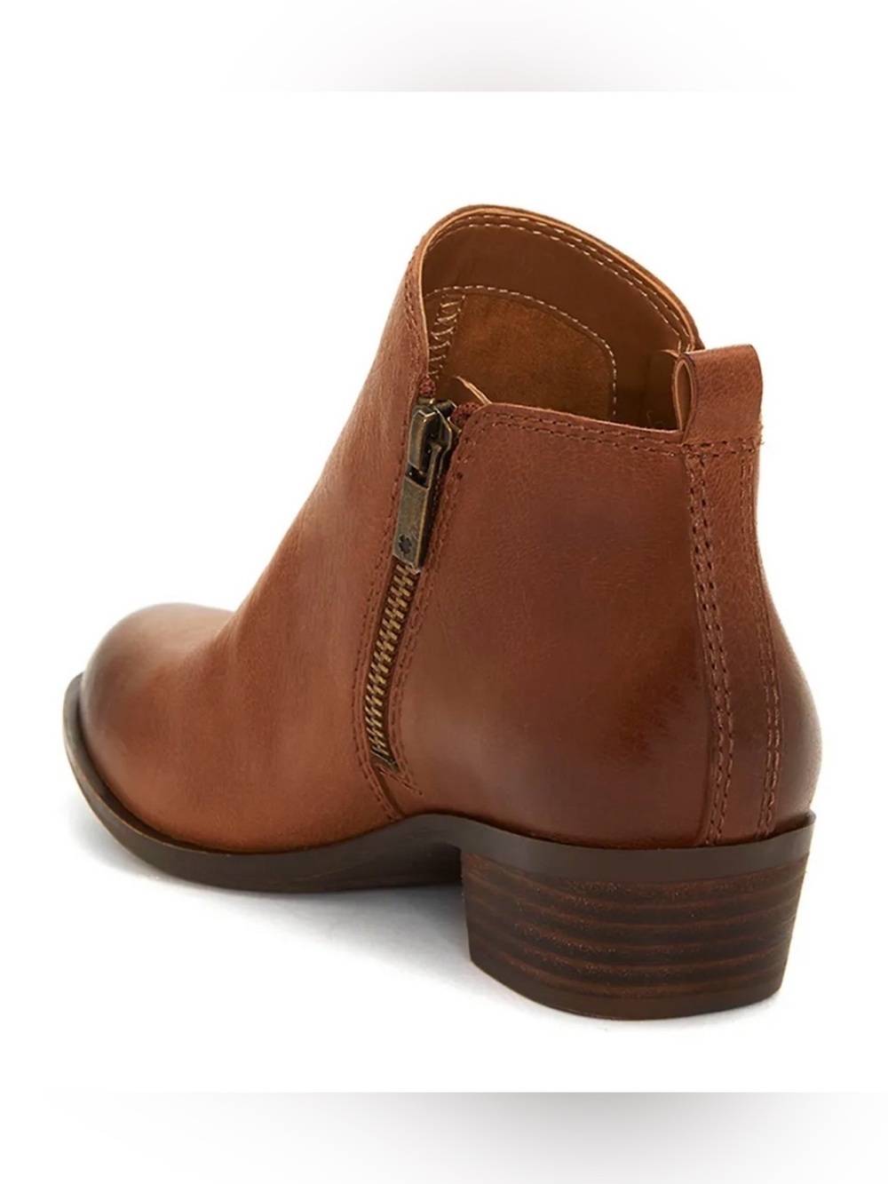 Lucky Brand Women's Cognac Leather Ankle Bootie with Side Zip - Picture 4 of 16